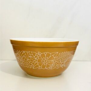 Pyrex Tan Floral Ceramic Bowl